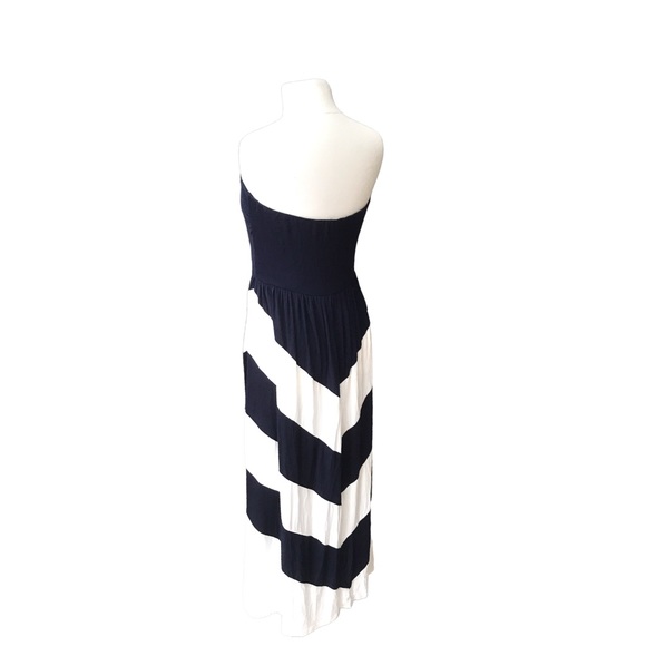 Kenar BLUE WHITE Chevron STRAPLESS NAVY Maxi-Dress! Size Large! - Picture 2 of 2